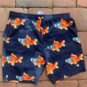 Neff Navy Swim Shorts with Goldfish Fish Print